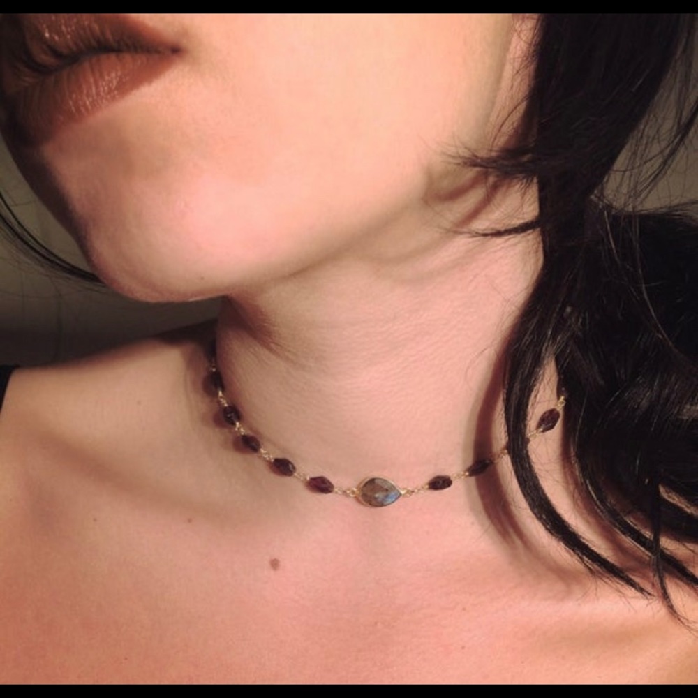 Labradorite and garnet crystal necklace
